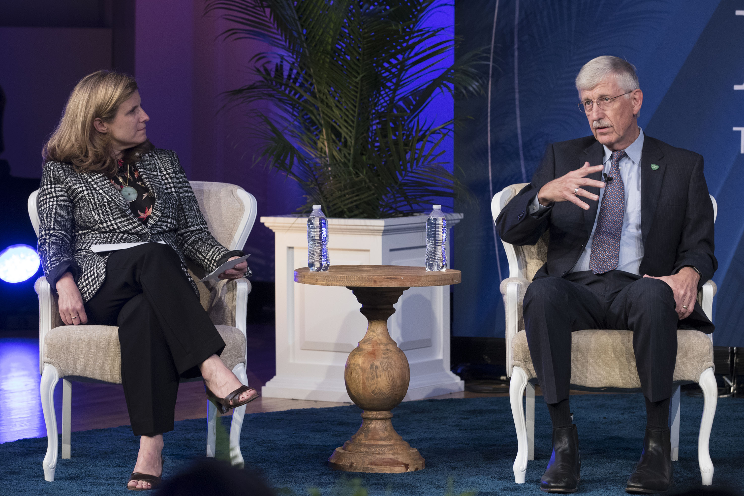 UVA Provost Liz Magill, left, and Dr. Francis Collins