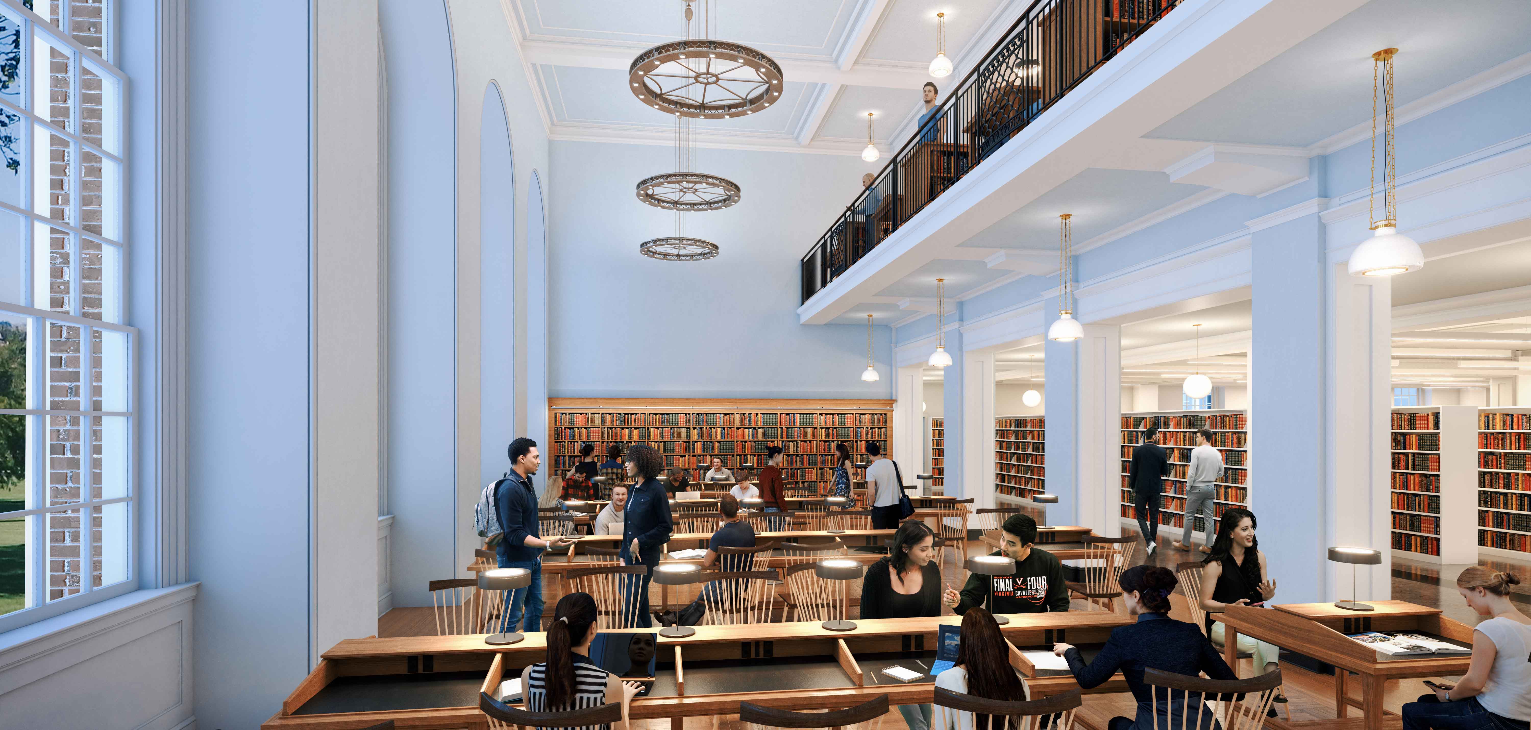 Alderman Library Render with Students Studying