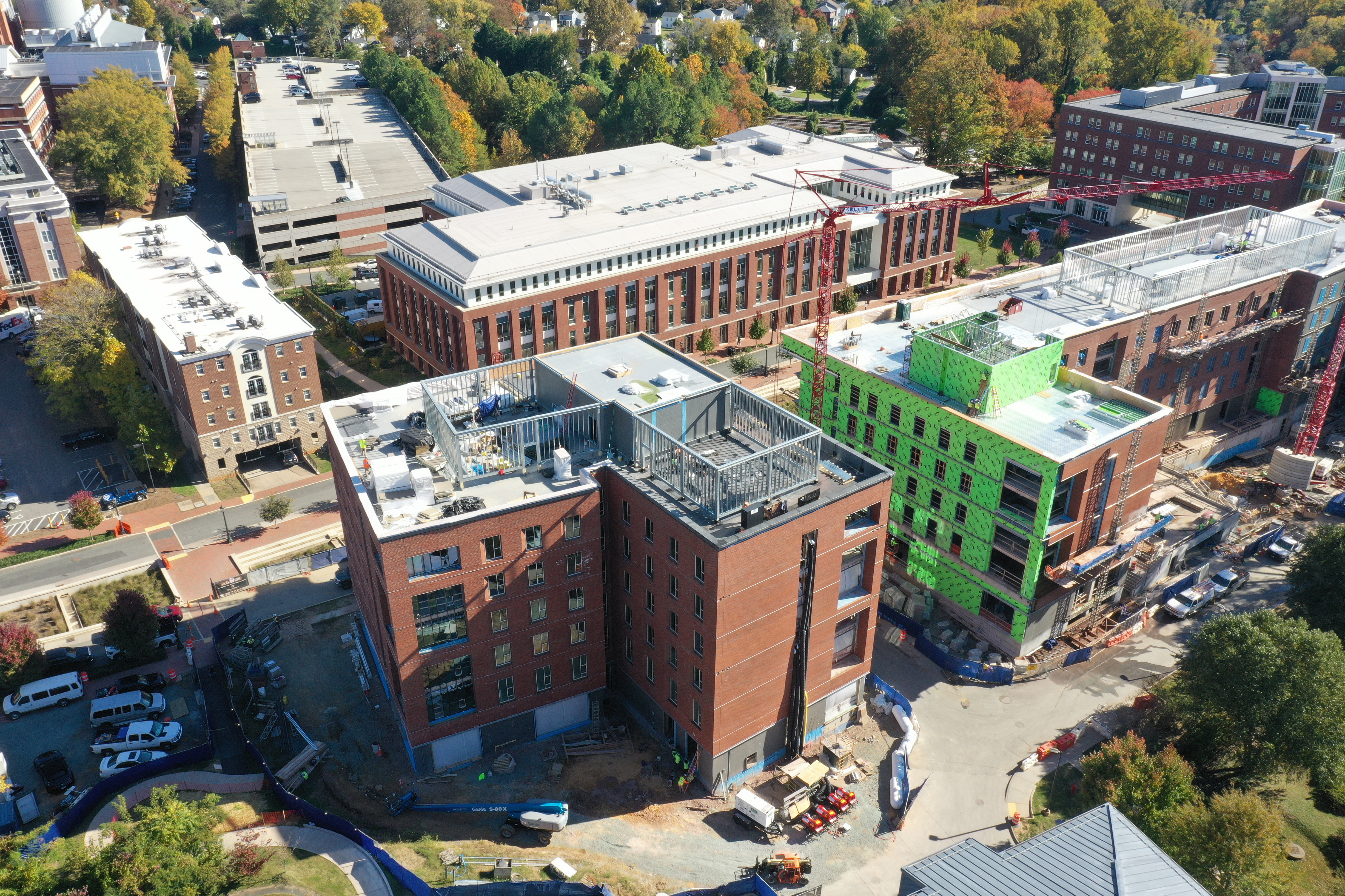 Scheduled to open in fall 2024, Gaston House and Ramazani House are across the street from the new Student Health & Wellness Center and close to Grounds.