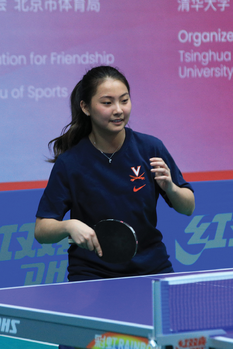 Jie Lu playing table tennis in China