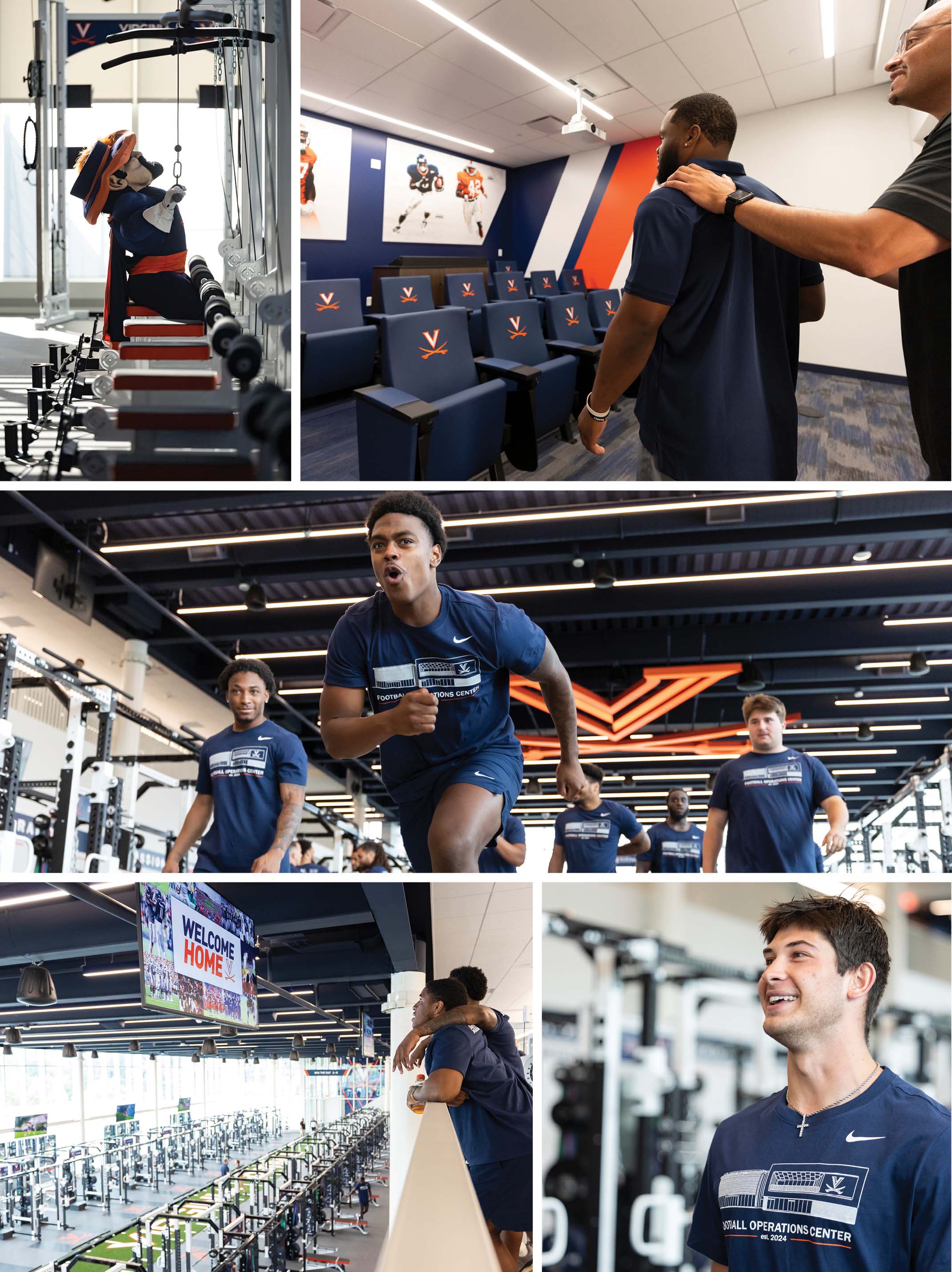 collage of players viewing the football operations center for the first time