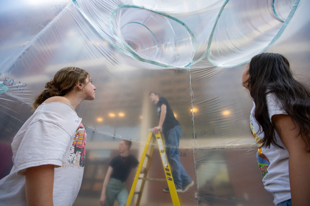 Design Discovery students work on their inflatable structure
