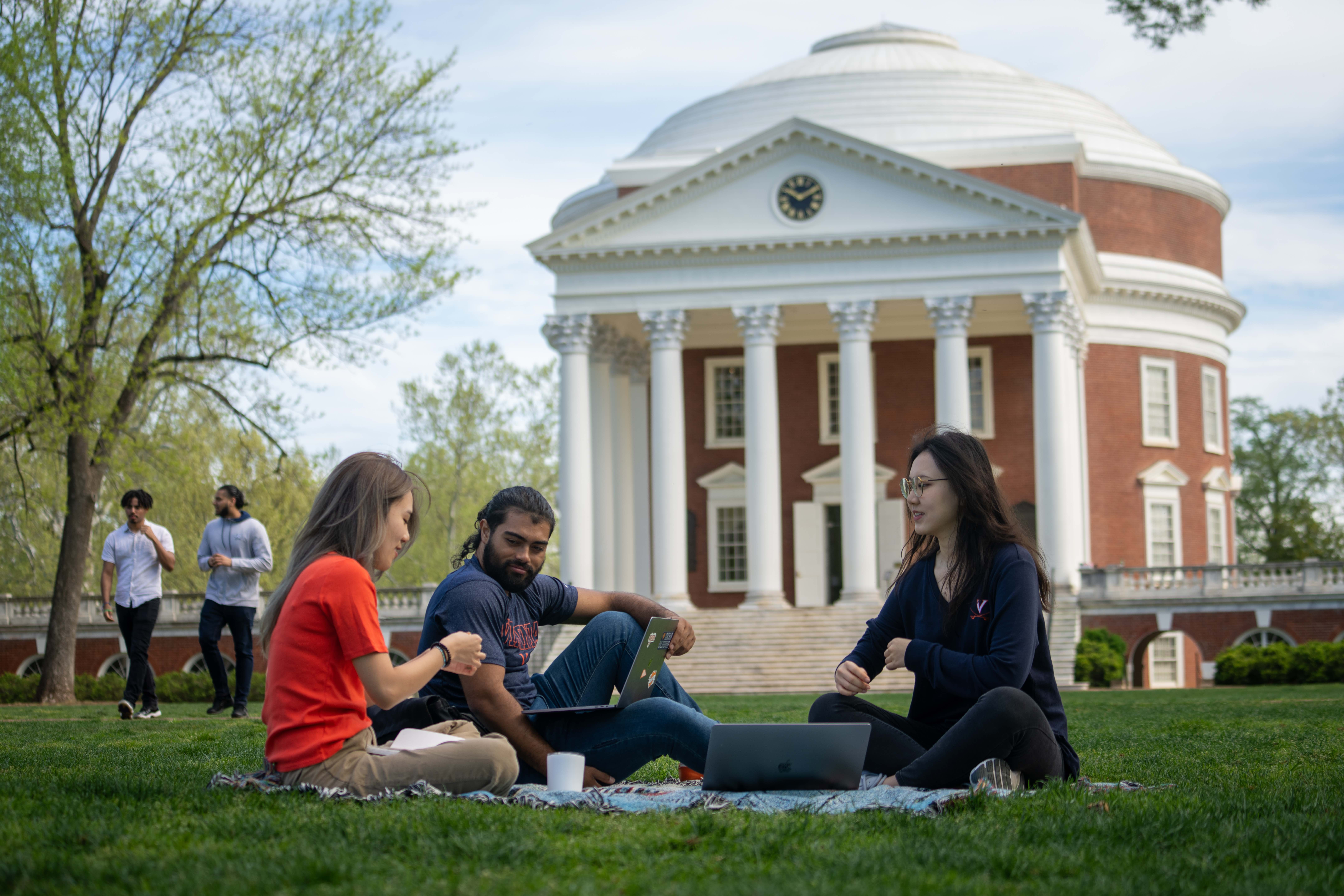 students on the lawn