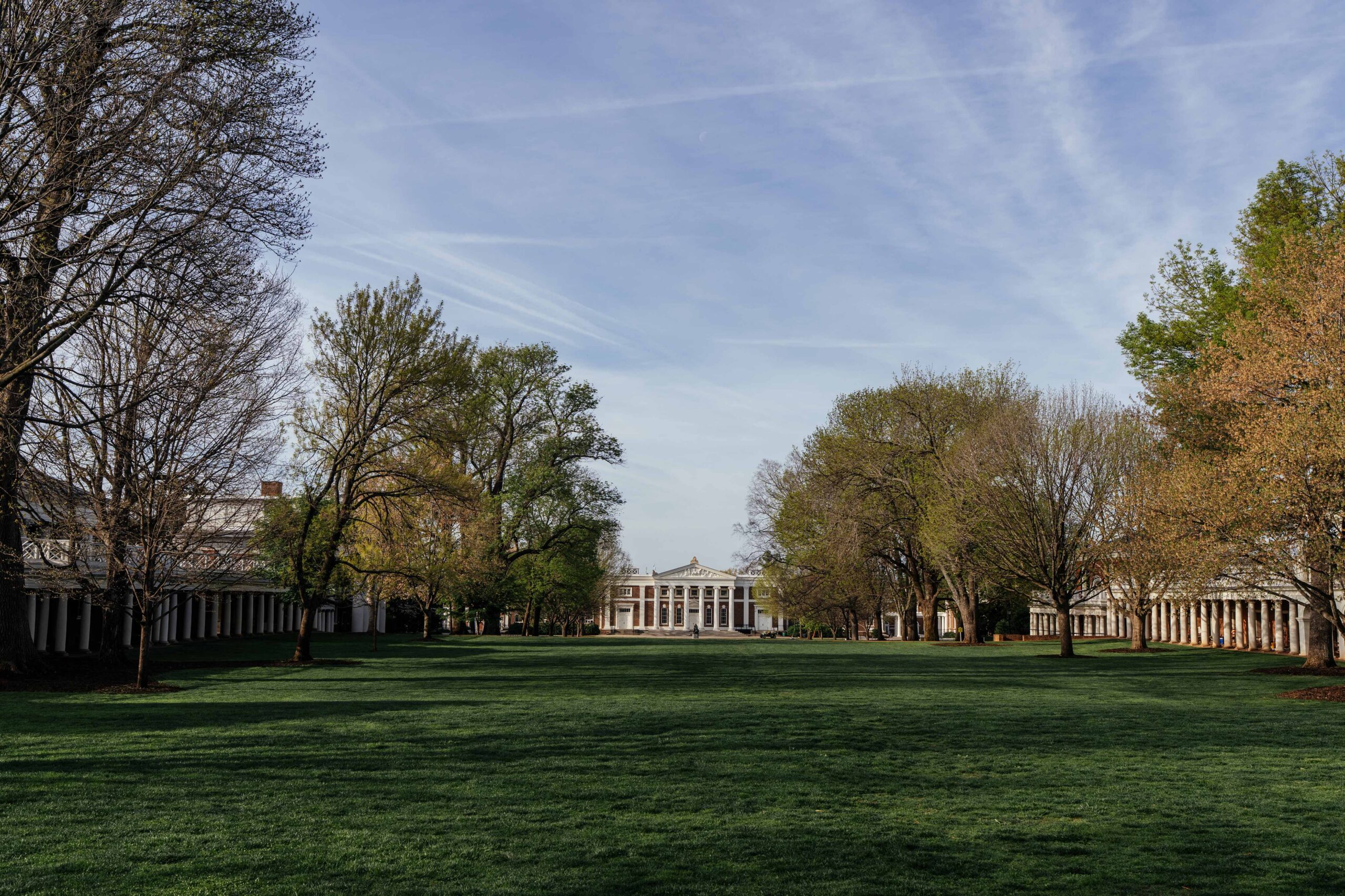 Distant view of Old Cabell Hall from across the UVA Lawn